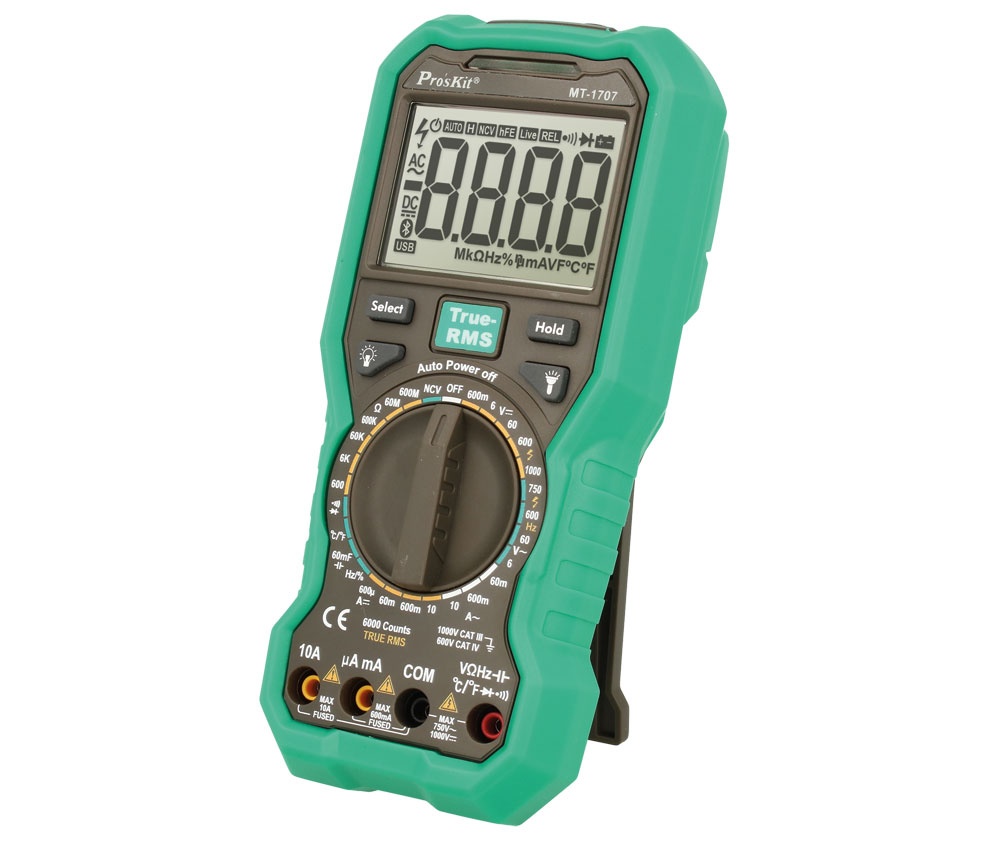 Multimetro Digital 6000 Counts RMS. Detección de Voltaje sin contacto.  Indicador de baja bateria.