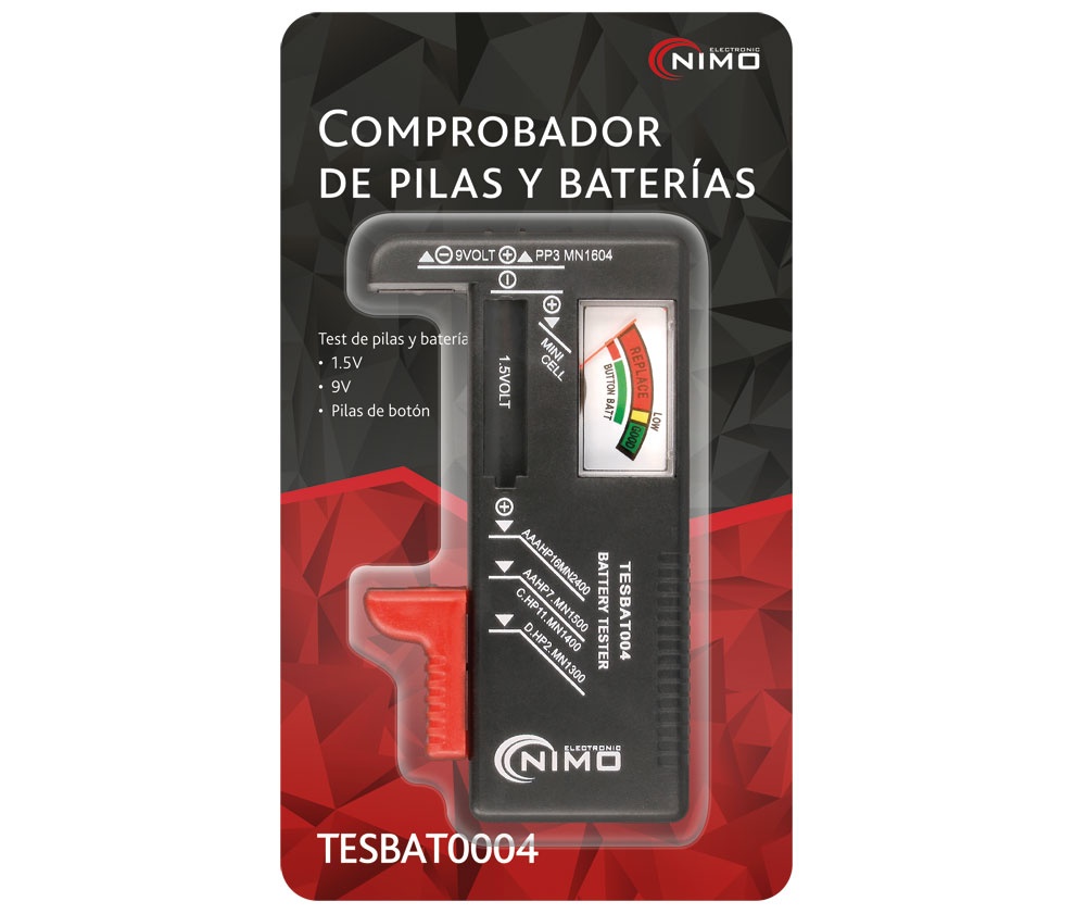Electricidad San Martín :: Comprobador de pilas estándar y recarg. (9V,AA,  AAA, C,D y boton)