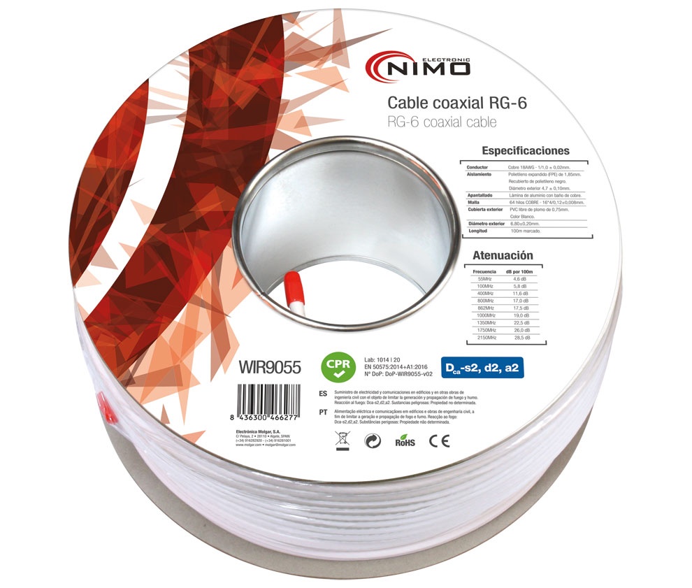 Cable Coaxial RG-6 Malla 95% Libre halógeno